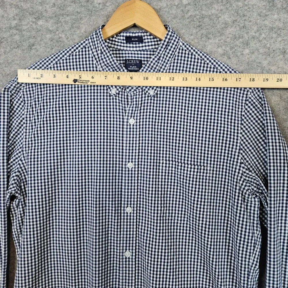 J‎ Crew Men's Navy Blue & White Checked Dress Shirt Size XL Slim Fit Flex Washed